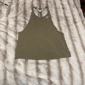 Gymshark Olive Green Braid Detail High Neck Camo Trim Tank Top.